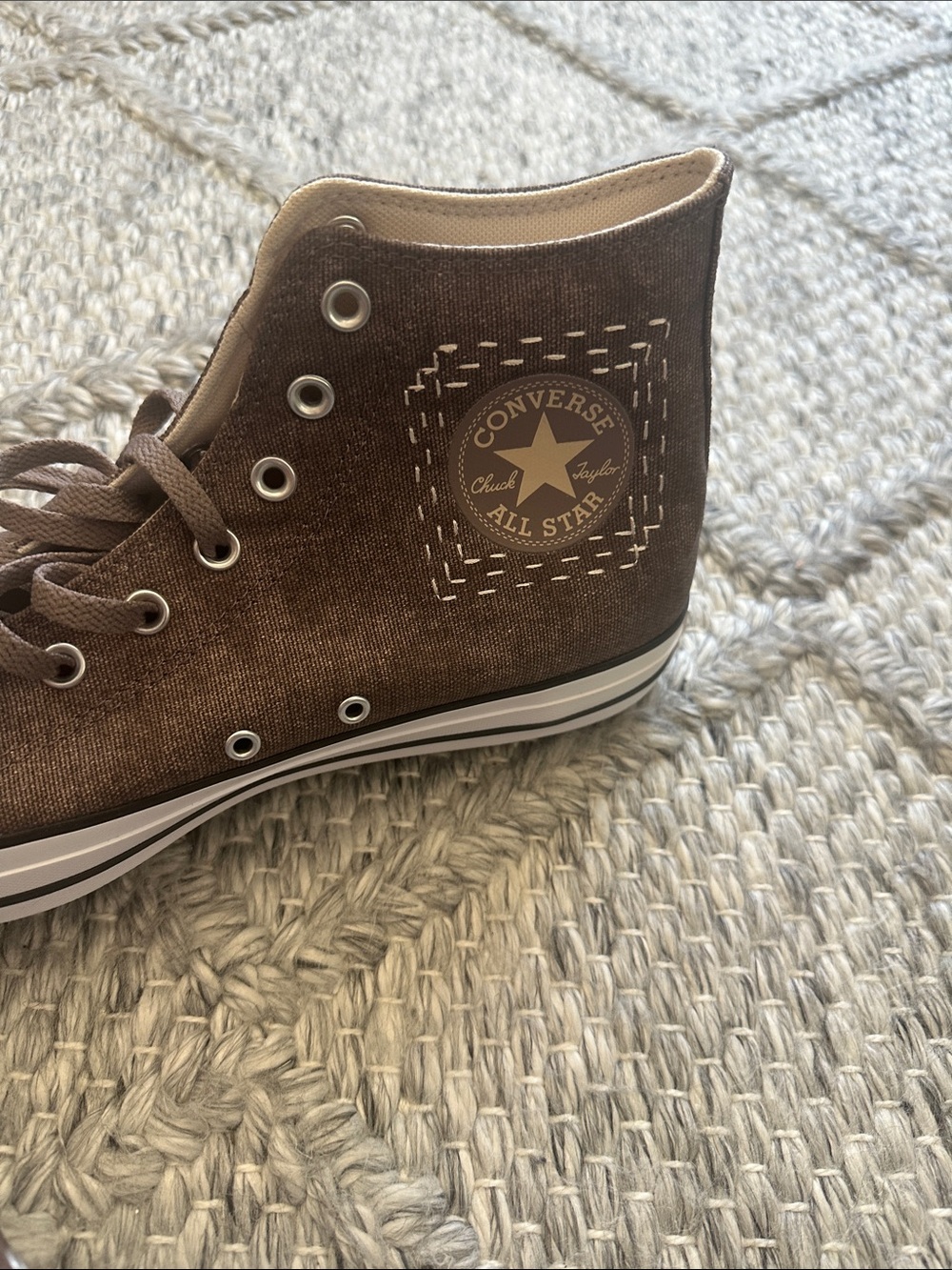 Converse Dark Brown Canvas High Top Sneakers with White Toe Cap - Picture 4 of 4